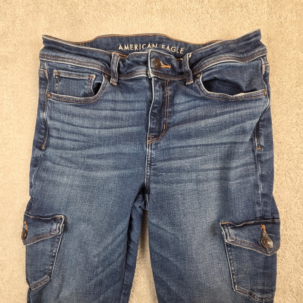 American Eagle Kick Boot Cargo Jeans Womens 8 Medium Wash Blue Stretch Denim